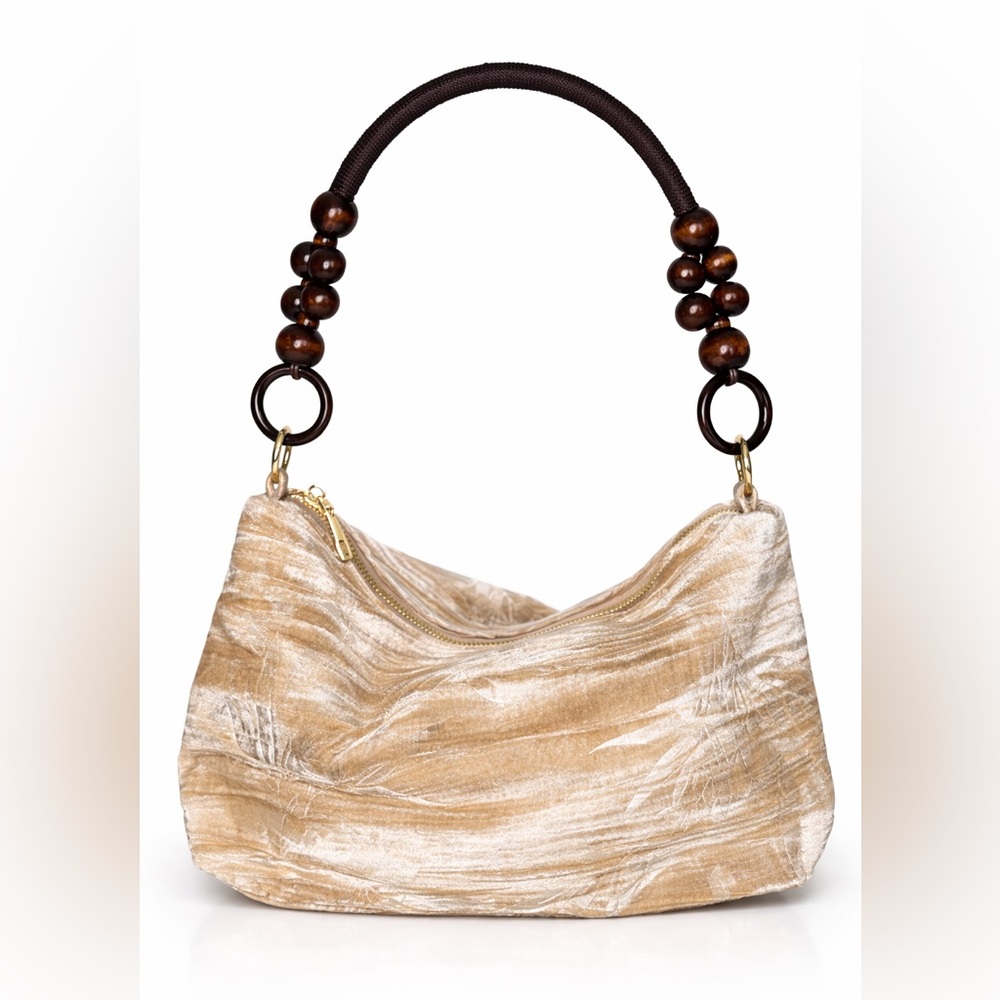 Elegant Tan Handbag with Wooden Handle